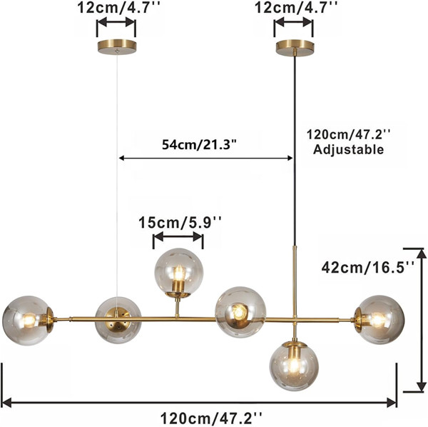 KCO Lighting ADJUSTABLE Mid-Century Modern Ceiling Pendant Chandelier Hanging Light - 110-240V - GOLD/amber(MODEL: L1039-GA) image 2
