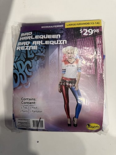 2PC WOMEN'S PARTYHOLIC MAD HARLEQUEEN COSTUME - LARGE (12-14) - WHITE/BLUE/RED image 2