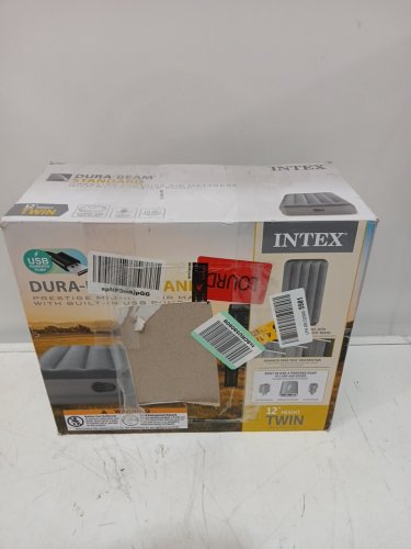 intex dura-beam standard prestige air mattress with built-in usb electric pump - Twin - 39" x 65" x 12" - grey (model: 64112e) image 2