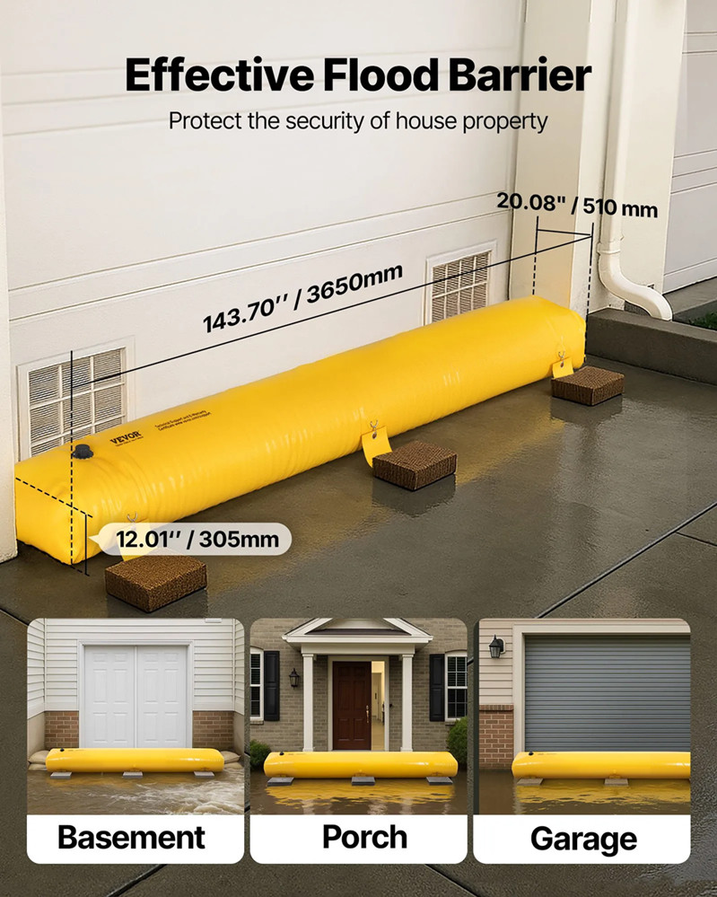 Reusable PVC Water Diversion Tubes, Flood Barriers for Home, Door, Garage - 12FT x 12" - Yellow - (Model- f12FT20in12in76frv0) image 2