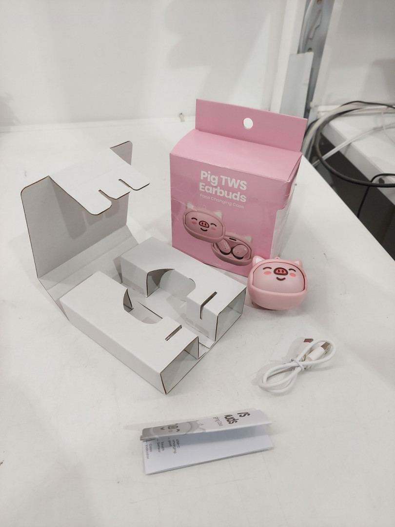 unisex gems Kid's PIG tws earbuds with face change case - PINK image 3