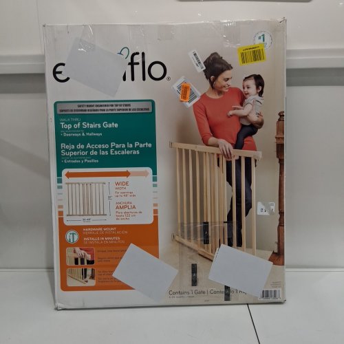EVENFLO WALK-THRU TOP OF STAIRS extra wide BABY & PET GATE - 32" x 30" - 48" - NATURAL WOOD brown (MODEL: 10500) image 2