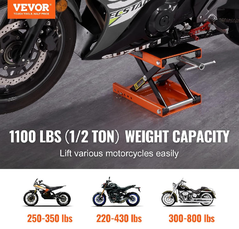 Motorcycle Lift Scissor Jack with Dolly and Hand Crank - 1100LBS - BLACK/ORANGE (Model: MR8099) image 2