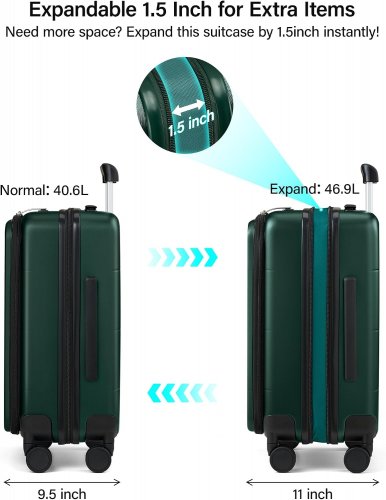 milada Expandable Carry On spinner Luggage - 20" - green/black (model: KD9623) image 2
