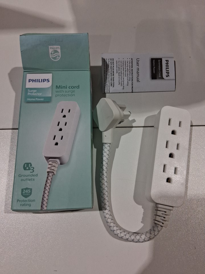 PHILIPS MINI CORD WITH SURGE PROTECTION AND THREE GROUNDED OUTLETS - 6" - 245J - WHITE - (MODEL: 8028) image 2