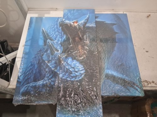 3 panel Blue Ocean Dragon Poster Fantasy Wall  Canvas - 39.5" x 11.7" / 29.5" x 11.7" - multicolor image 3