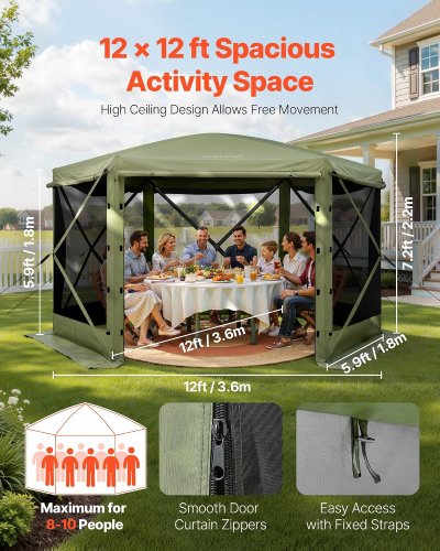 Pop up Gazebo Screen Tent - 12Ft x 12Ft - 10 person cap - Green (Model: FY12X12MilitaryGreen-6) image 2