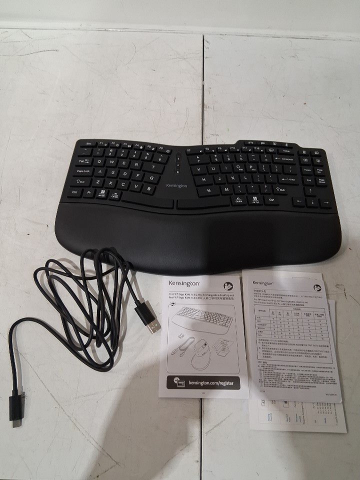 Kensington Pro Fit Ergo KM675 EQ TKL Rechargeable Ergonomic Computer Keyboard - Black (Model: KM675) image 3