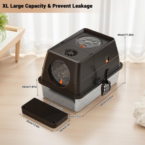 TROPOW 2-IN-1 High Sides Easy Clean Litter BOX WITH REMOVEABLE LID - 40L - BLACK/STAINLESS STEEL (MODEL: 4410VBPCYZJ5) image 3
