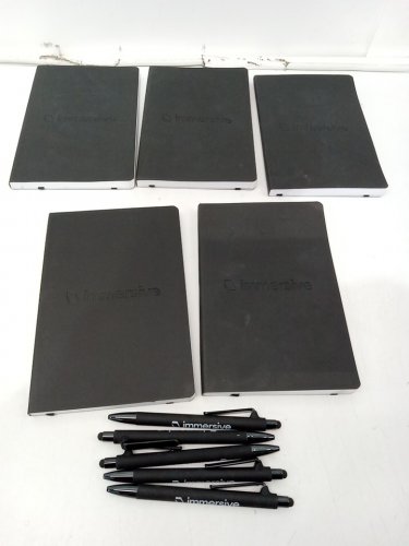 10PC Custom Lined Notebooks and Pens with "Immersive" Logo - Black image 2