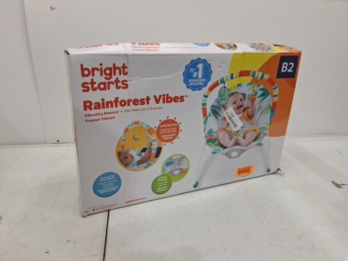 BRIGHT STARTS PORTABLE 3-POINT HARNESS VIBRATING BOUNCER WITH TOY-BAR - RAINFOREST VIBES (MODEL: 12227) image 2
