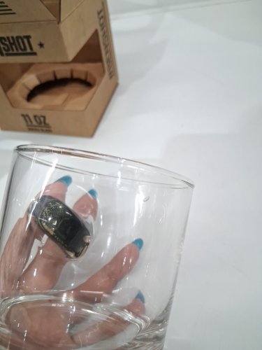 mini hockey puck embedded whiskey glass - 11oz - clear/black image 4