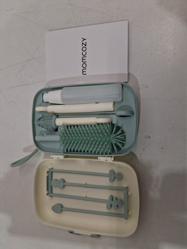 Momcozy 7-in-1 Bottle Cleaning Kit - Silicone Brush, Nipple Brush, Straw Brush, Soap Dispenser, Drying Rack - green image 2