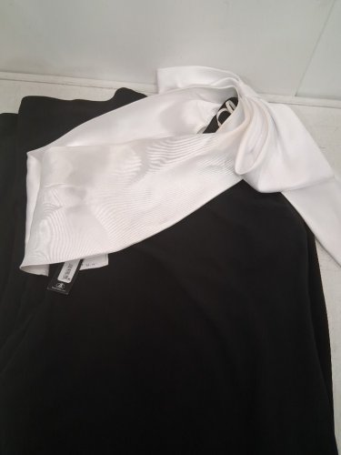 women's betsy adam "Carmela"  one shoulder Long Scuba Crepe Dress with Satin Bow - size 14 - black/white (style:a26216) image 3