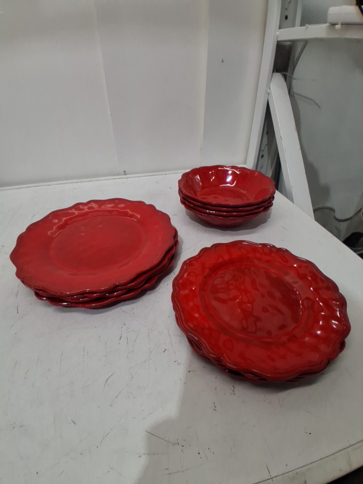 12PC Certified International Melamine Dinner Set - 4 Dinner plates 11" - 4 Salad plates 9" - 4 Bowls 8.3" - Red Crackle (Model: 31540rm) image 5