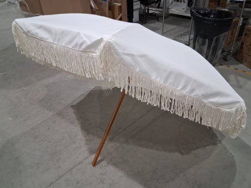 AMMSUN Outdoor Patio beach Umbrella with Fringe Tassel - 7ft, UPF50+, Premium Steel Pole and Ribs, Push Button Tilt - cream white (model: AM76009) image 9