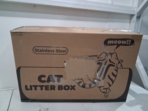 MEOW!! STAINLESS STEEL CAT LITTER BOX - LARGE (23.5"X10.9" - GREY image 2