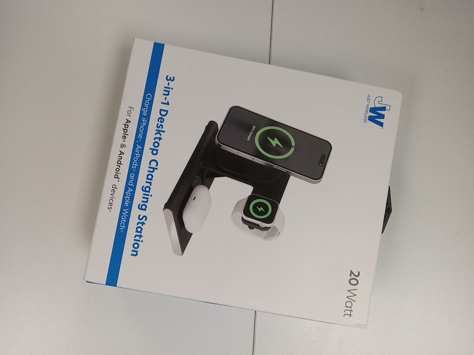 JUST WIRELESS 3-in-1 foldable wireless desktop charging station compatible with apple & android devices - black (model: 04099-V) image 2