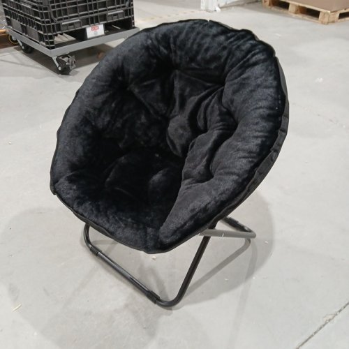 Faux Fur HALF MOON FOLDING Saucer Chair - 30" - BLACK image 3