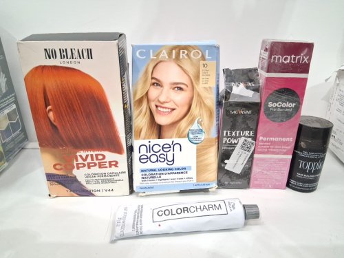 6 ASSORTED HAIR PRODUCTS - ASSORTED BRANDS, TYPES AND USES - COLORCHARM / CLAIROL/ GARNIER / MATRIX / TOPPIK / NO BLEACH LONDON image 2