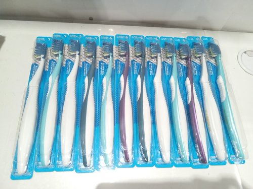 12pk Oral-B all-in-one cross action pro-health soft bristle toothbrushes with "DR. S FRATCZAK DDS" logo - blue/purple/teal/white (Model: 6100 833510) image 2