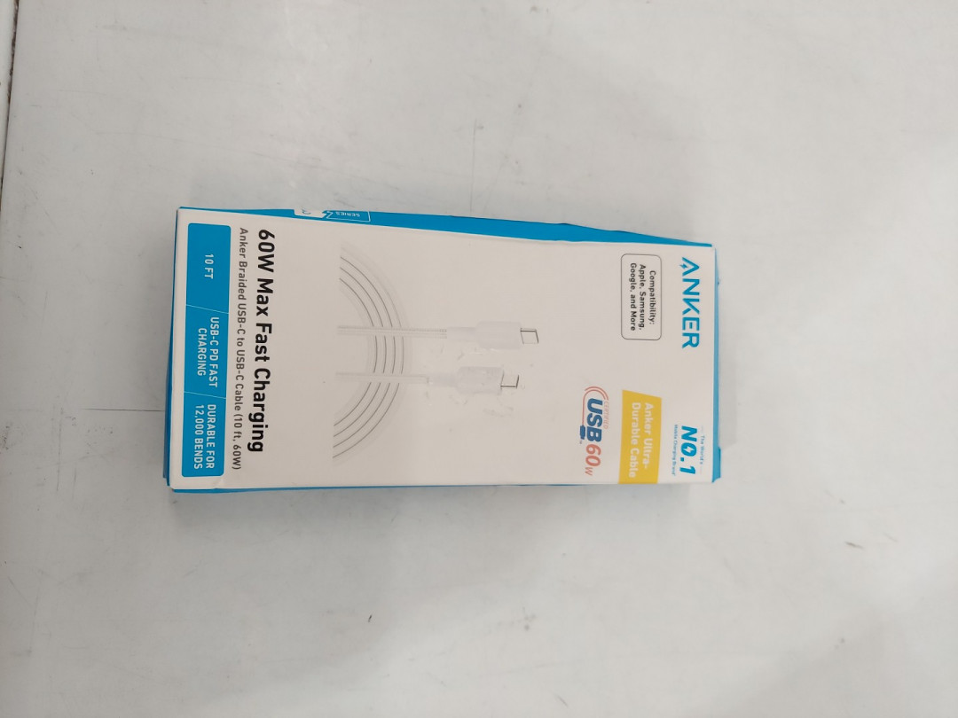 Anker durable Braided Charging Cable - USB-C to USB-C - 60w - 10ft - White (Model: A81F7) image 2