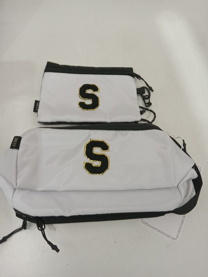 2pc A-Z BAG Travel Toiletry/MAKEUP bag With rfid - bold letter s - white/black image 4