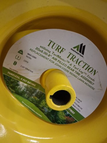 2PK MARASTAR Rear Tire Assembly - 20X8.00-8" - 965LBS CAP - for John Deere Riding Mowers - BLACK/YELLOW image 4
