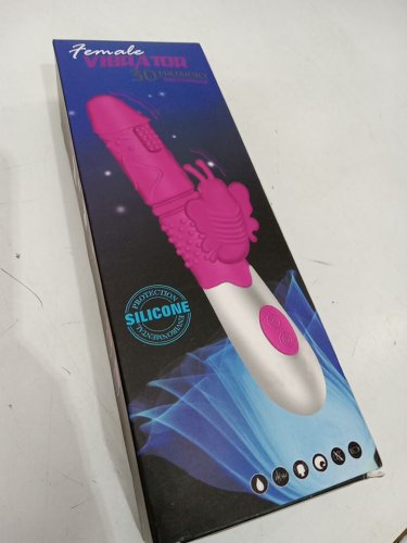 Vibrating Rabbit Dildo with Butterfly - 30 Modes - Purple / White image 2