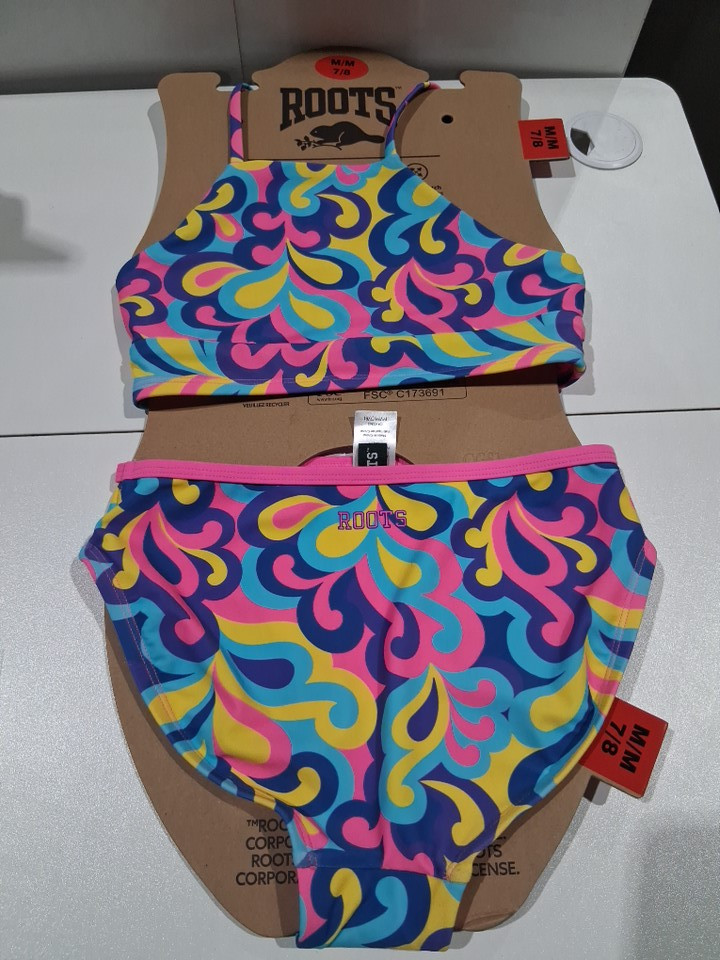 2PC Girl's ROOTS SWIMSUIT WITH ADJUSTABLE STRAPS - MEDIUM (7/8) - ABSTRACT Multicolour (STYLE: 7042828) image 3