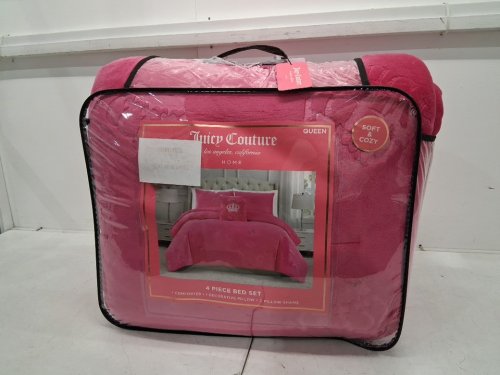 4PC juicy couture Embossed Plush Crown Comforter Set - queen - Hot pink image 2