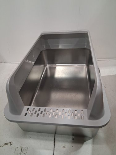 STAINLESS STEEL CAT LITTER BOX WITH LID AND SCOOP - 17" X 13" X 6" - GREY/SILVER (MODEL: PSK202) image 3