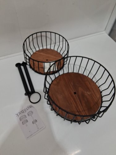over & back 2-tier wire metal fruit basket - black/acacia wood (model : 1986459) image 3