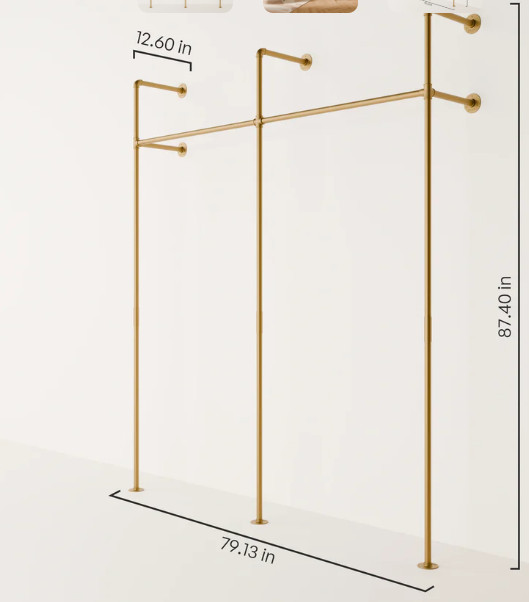 pamo KIM II GOLD metal wall mounted Industrial pipe Clothing Rack - 240kg capacity - height: 87.5" - gold (Model: P-01-018) image 2