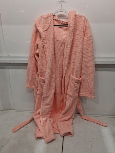 women's Puntoco Honeycomb Terry Hooded Bathrobe with Tie Belt & Pockets - small - pink image 3