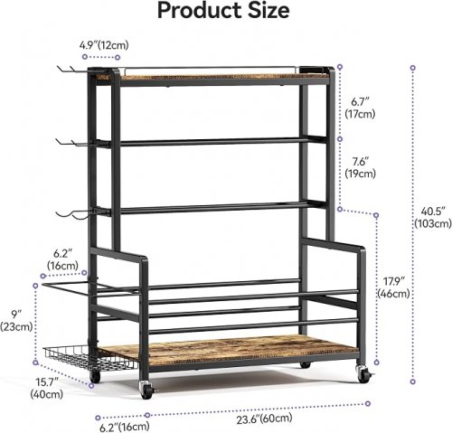 AT HOME GYM EQUIPMENT rack with wheels - 3 tiers - 600lbs capacity - black/wood (model: Q3NH7) image 3