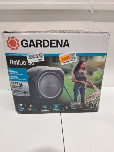 GARDENA ROLL-UP WALL MOUNTED RETRACTABLE HOSE REEL WITH AUTO SPRING - 50FT - GREY image 2