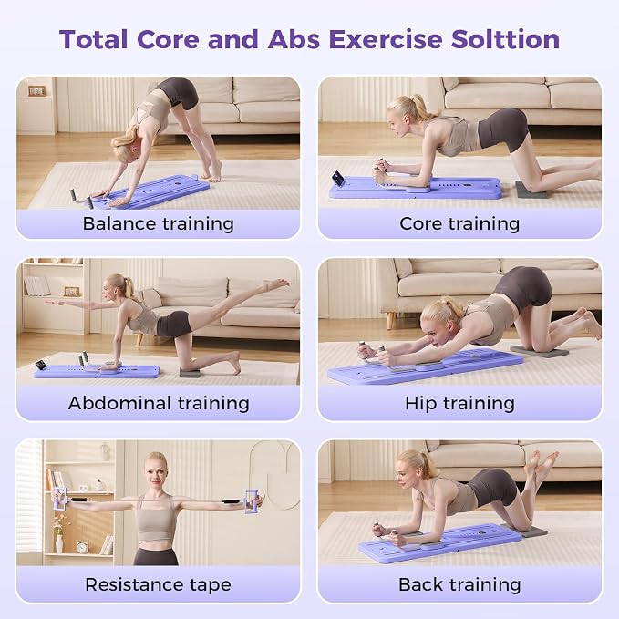 Mosdos Foldable Portable Pilates trainer set with 28 day transformation Video included - light purple image 2