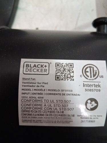 BLACK+DECKER STAND FAN WITH REMOTE- 3 SPEED - 16" - BLACK (MODEL: BFSR16B) image 3