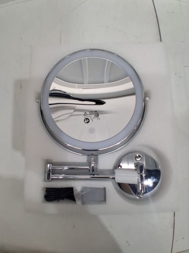 auxmir wall-mounted double-sided rechargeable led make-up mirror with extendable arm and 3 dimmable light colour modes - 8" - 30x magnification - 360° swivel - 3200 mAh built-in battery - silver/chrome (model: x-8cb) image 3