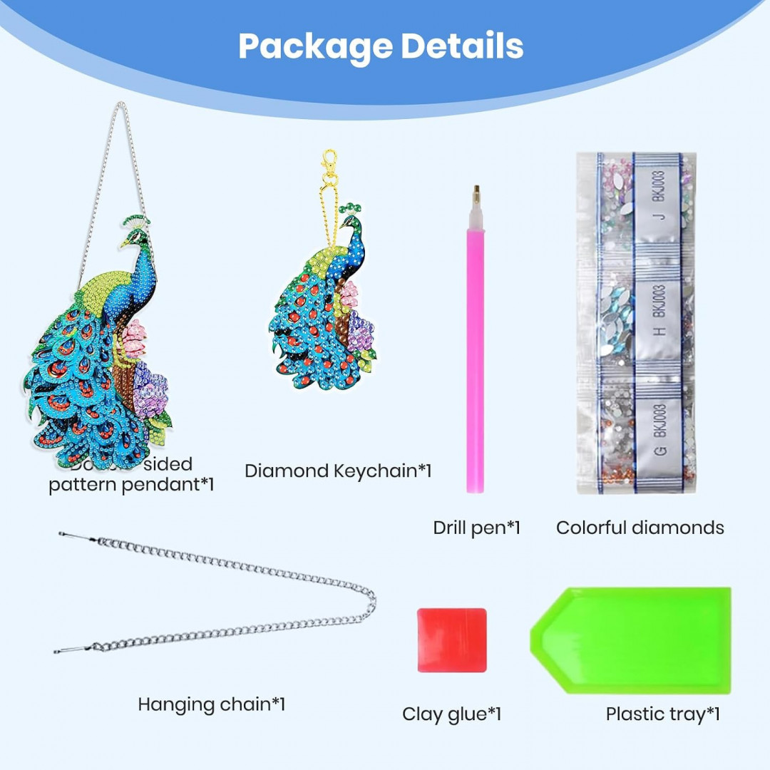 2PC TLIOBLO Hanging Peacock Diamond Art and Key Chain Pendant (model: yo3) image 2
