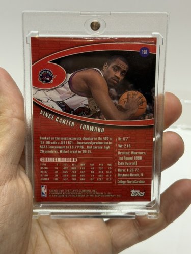 TOPPS 1999 STADIUM CLUB VINCE CARTER ROOKIE RAPTORS CARD #198 CARD image 8
