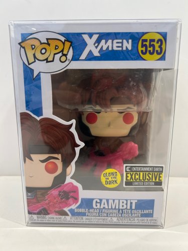 Funko pop! **glows in the dark**earth exclusive** x-men - gambit bobble head (#553) **plastic protector cover** image 3