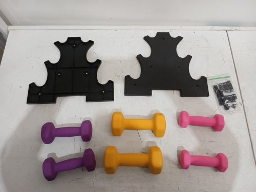 6pc fitvids neoprene colored dumbbell set with rack - 2lbs/3lbs/5lbs - pink/purple/yellow (model: SF-SMDB-D235N) image 3