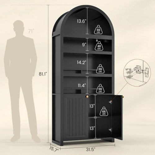 arched wooden pantry storage cabinet - 81" x 31" x 16" - black (model: aj-dj504175) image 2