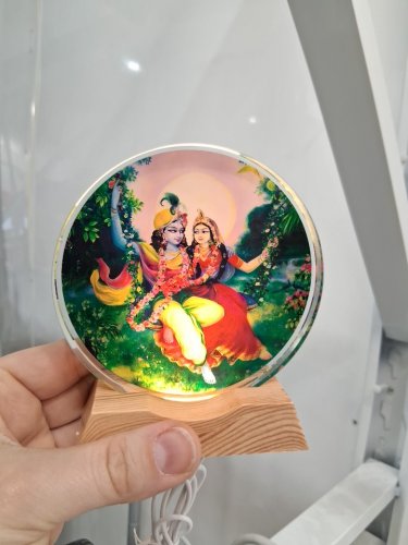 3d creative visualization lamp - radha and krishna - 4" -  wood base image 3