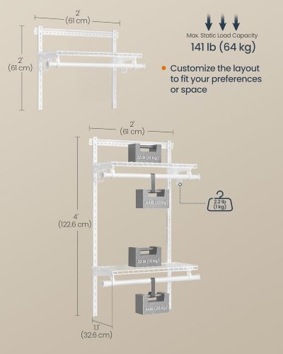 SONGMICS Adjustable Metal HOME Closet System - white (model: rgr030w01) image 2