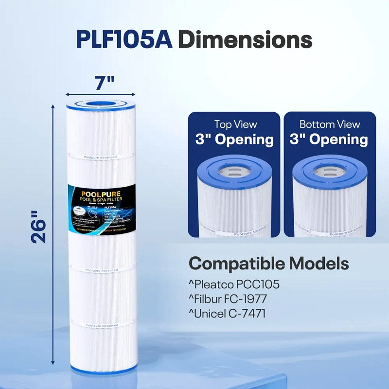 4pk POOLPURE Long Lasting Pool & Spa Filtration Replacement Cartridge for various models (Model: POL-PLF105A-4PACK-CA) image 2
