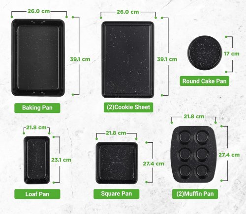8pc NutriChef  Non-Stick Stackable Carbon Steel Bakeware Set - Black Marble (model: ncbkstk13) image 2