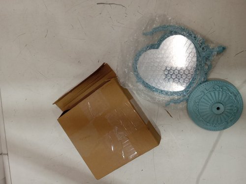 vintage Mini heart shaped cosmetic tabletop mirror - 10" x 6" - blue image 2